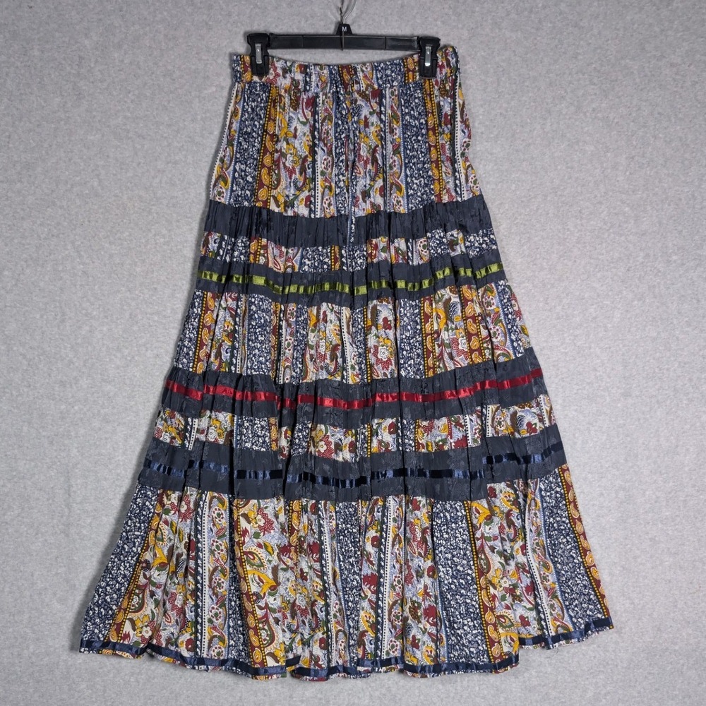 Anu By Natural‎ Maxi Skirt Womens Medium Multicolor Tiered Ribbon Boho Hippie